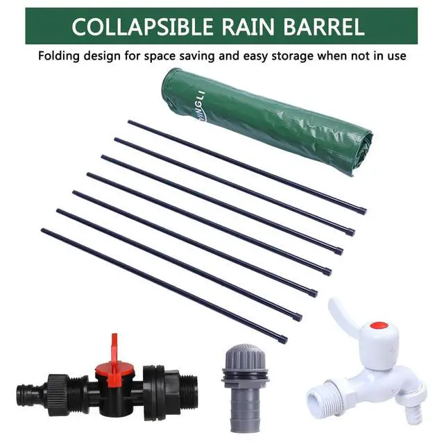 Alt view image 6 of 7 - PVC 50 Gallon Collapsible Rain Barrel (Green, 100 Gallon) | Upgraded Foldable PVC Rain Water Collection Barrel, Water Barrel with Filter Mesh, Double-Seal Spigot & Overflow Connector