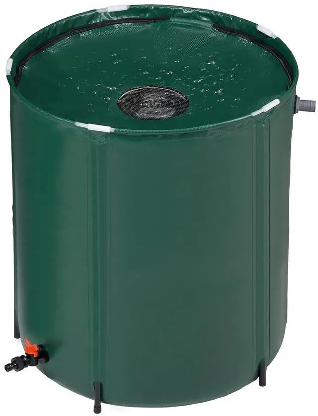 Main image of PVC Collapsible Rain Barrel, Green, 50 Gallon | Upgraded Foldable PVC Rain Water Collection Barrel, Water Barrel with Filter Mesh, Double-Seal Spigot & Overflow Connector