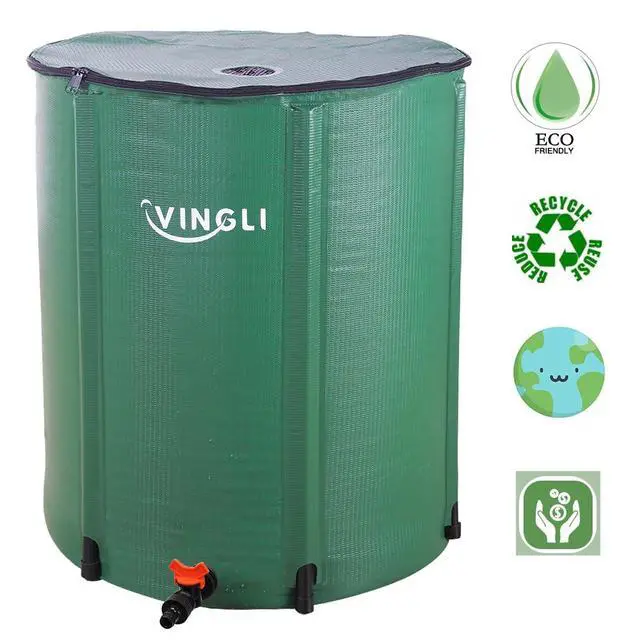 Alt view image 3 of 7 - PVC Collapsible Rain Barrel, Green, 50 Gallon | Upgraded Foldable PVC Rain Water Collection Barrel, Water Barrel with Filter Mesh, Double-Seal Spigot & Overflow Connector