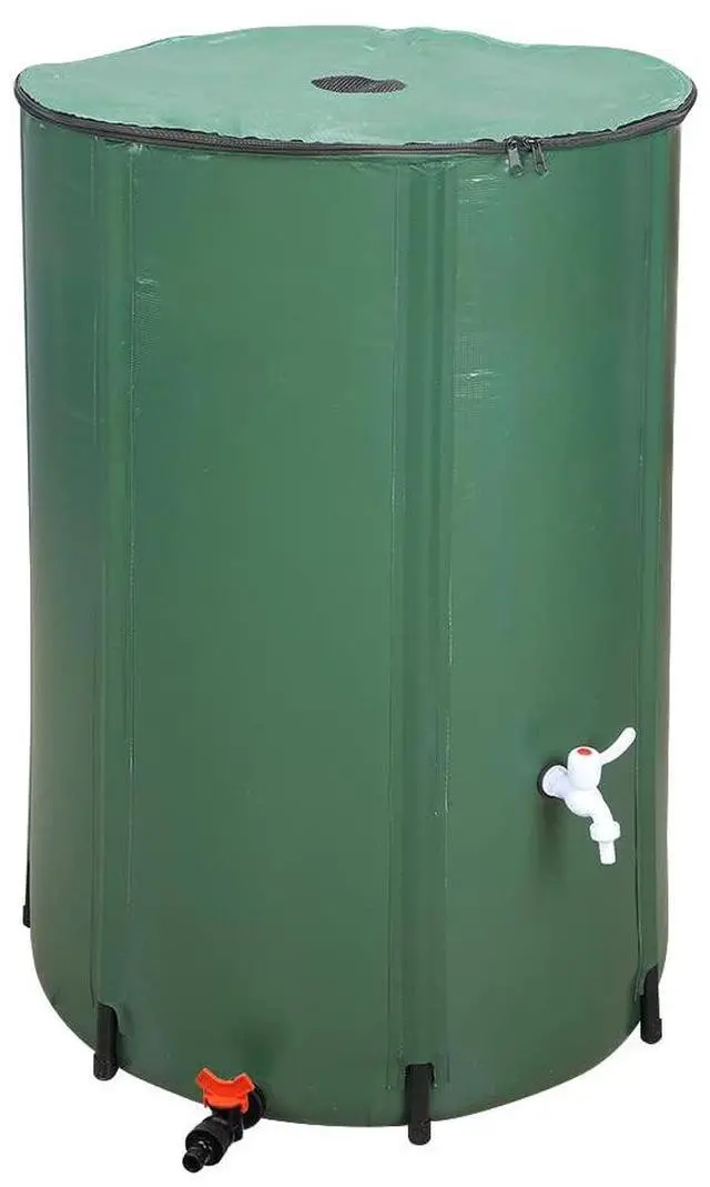 Main image of PVC Collapsible Rain Barrel, Green, 132 Gallon | Upgraded Foldable PVC Rain Water Collection Barrel, Water Barrel with Filter Mesh, Double-Seal Spigot & Overflow Connector