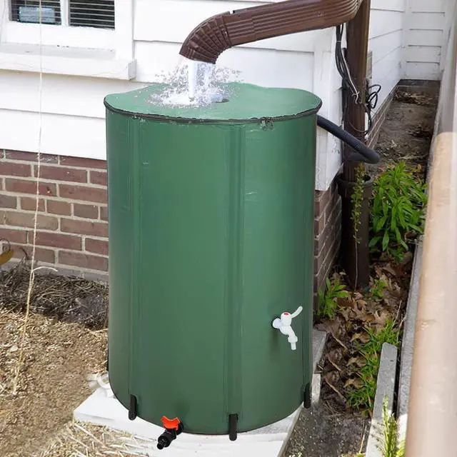 Alt view image 2 of 7 - PVC Collapsible Rain Barrel, Green, 132 Gallon | Upgraded Foldable PVC Rain Water Collection Barrel, Water Barrel with Filter Mesh, Double-Seal Spigot & Overflow Connector