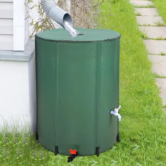 Alt view image 3 of 7 - PVC Collapsible Rain Barrel, Green, 132 Gallon | Upgraded Foldable PVC Rain Water Collection Barrel, Water Barrel with Filter Mesh, Double-Seal Spigot & Overflow Connector