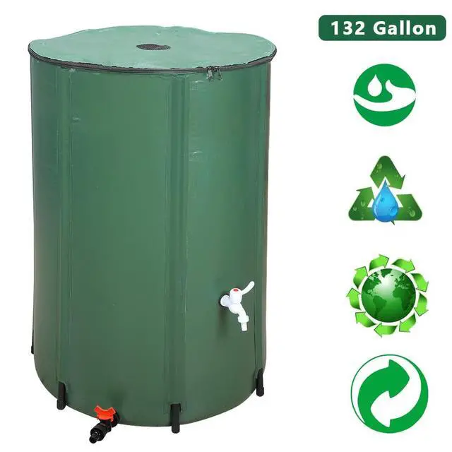 Alt view image 4 of 7 - PVC Collapsible Rain Barrel, Green, 132 Gallon | Upgraded Foldable PVC Rain Water Collection Barrel, Water Barrel with Filter Mesh, Double-Seal Spigot & Overflow Connector