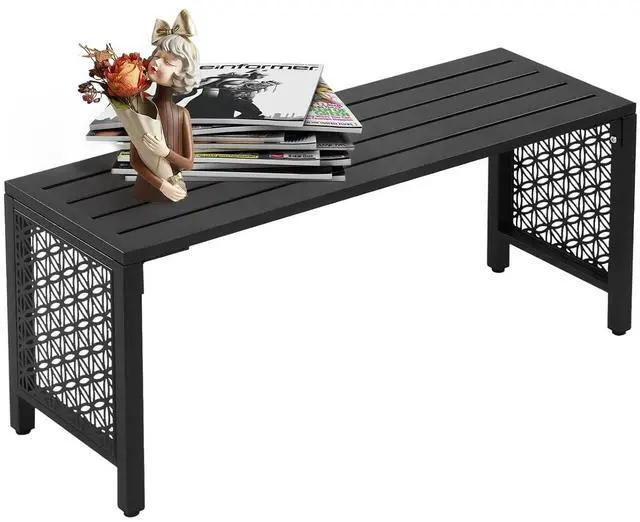 Main image of 40in Outdoor Metal Bench, All-Weathe Backless Patio Bench with Slatted SeatFloral Side Panels, Rust-Resistant Garden Bench, Weatherproof Outdoor Seating for Porch Entryway Backyard (Black)