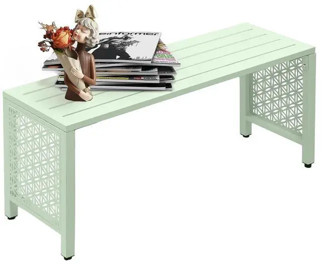 Main image of 40in Outdoor Metal Bench, All-Weathe Backless Patio Bench with Slatted SeatFloral Side Panels, Rust-Resistant Garden Bench, Weatherproof Outdoor Seating for Porch Entryway Backyard (Green)