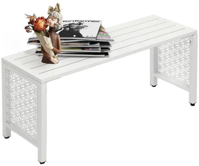Main image of 40in Outdoor Metal Bench, All-Weathe Backless Patio Bench with Slatted SeatFloral Side Panels, Rust-Resistant Garden Bench, Weatherproof Outdoor Seating for Porch Entryway Backyard (White)