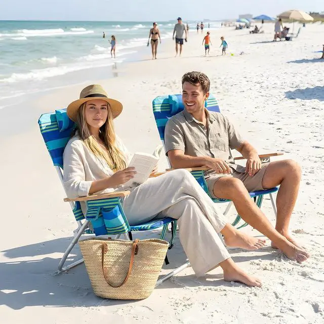 Alt view image 3 of 6 - 17" Tall Beach Chairs for Adults,Aluminum 4-Position Backpack Beach Chair with Wooden Armrests,Folding Lawn Chair for Outdoor, Camping, Patio