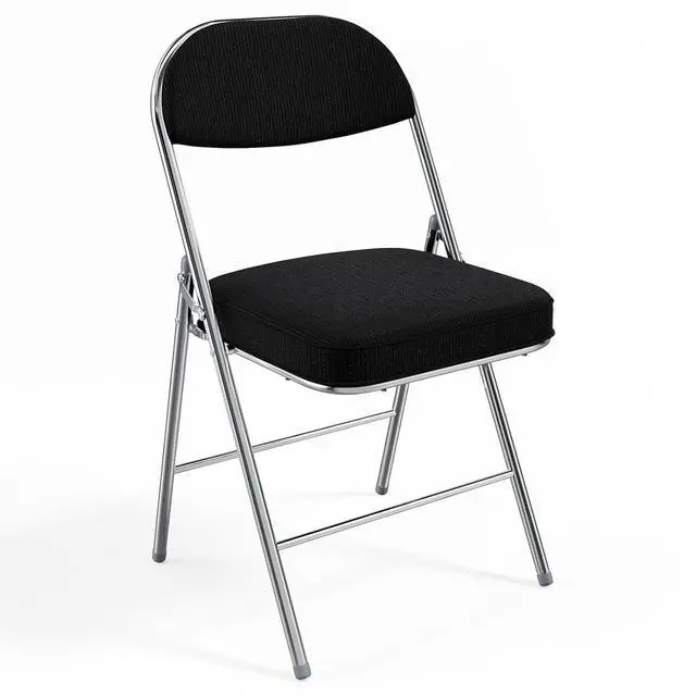 Main image of Folding Chairs with Padded Seat & Backrest, Metal Frame, Durable Corduroy Fabric, 350 lbs Capacity, Set of 1, Black Ideal for Weddings, Parties, Office Events