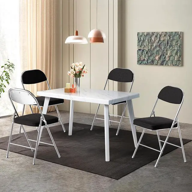 Alt view image 2 of 7 - Folding Chairs with Padded Seat & Backrest, Metal Frame, Durable Corduroy Fabric, 350 lbs Capacity, Set of 1, Black Ideal for Weddings, Parties, Office Events