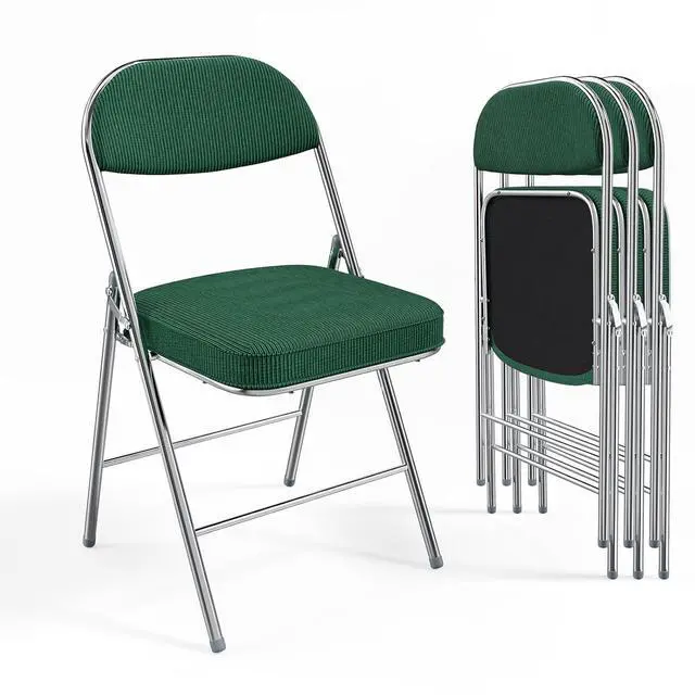 Main image of 4 Pack Folding Chairs with Padded Seat & Backrest, Metal Frame, Durable Corduroy Fabric, 350 lbs Capacity, Set of 4, Olive Green Ideal for Weddings, Parties, Office Events