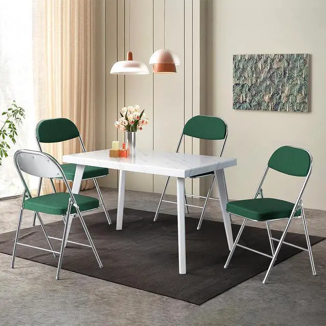 Alt view image 2 of 7 - 4 Pack Folding Chairs with Padded Seat & Backrest, Metal Frame, Durable Corduroy Fabric, 350 lbs Capacity, Set of 4, Olive Green Ideal for Weddings, Parties, Office Events