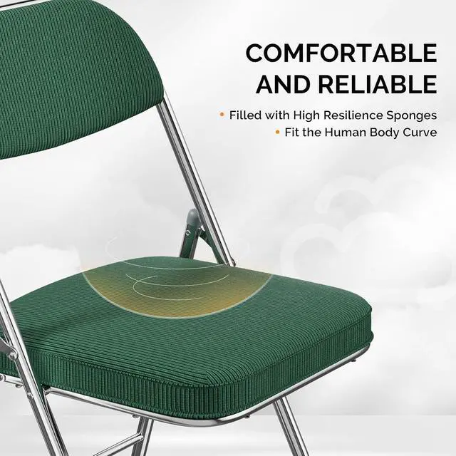 Alt view image 6 of 7 - 4 Pack Folding Chairs with Padded Seat & Backrest, Metal Frame, Durable Corduroy Fabric, 350 lbs Capacity, Set of 4, Olive Green Ideal for Weddings, Parties, Office Events