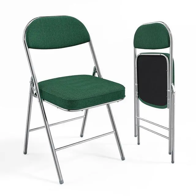 Main image of 2 Pack Folding Chairs with Padded Seat & Backrest, Metal Frame, Durable Corduroy Fabric, 350 lbs Capacity, Set of 2, Olive Green Ideal for Weddings, Parties, Office Events
