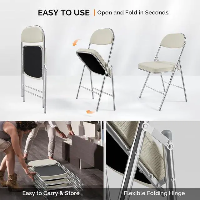 Alt view image 3 of 7 - 2 Pack Folding Chairs with Padded Seat & Backrest, Metal Frame, Durable Corduroy Fabric, 350 lbs Capacity, Set of 2, Off-White Ideal for Weddings, Parties, Office Events