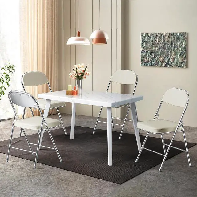 Alt view image 2 of 7 - 2 Pack Folding Chairs with Padded Seat & Backrest, Metal Frame, Durable Corduroy Fabric, 350 lbs Capacity, Set of 2, Off-White Ideal for Weddings, Parties, Office Events