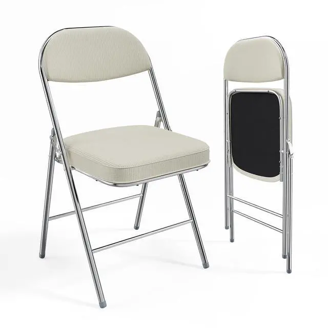 Main image of 2 Pack Folding Chairs with Padded Seat & Backrest, Metal Frame, Durable Corduroy Fabric, 350 lbs Capacity, Set of 2, Off-White Ideal for Weddings, Parties, Office Events