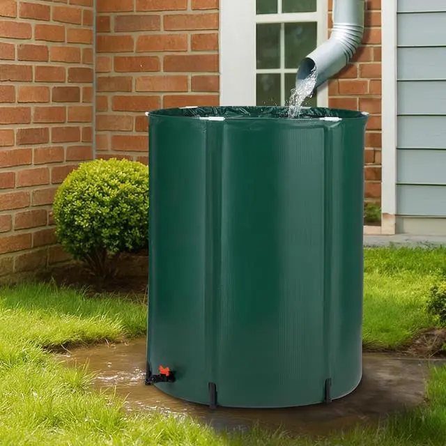 Alt view image 2 of 7 - PVC Collapsible Rain Barrel, Green, 66 Gallon | Upgraded Foldable PVC Rain Water Collection Barrel, Water Barrel with Filter Mesh, Double-Seal Spigot & Overflow Connector