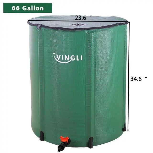 Alt view image 7 of 7 - PVC Collapsible Rain Barrel, Green, 66 Gallon | Upgraded Foldable PVC Rain Water Collection Barrel, Water Barrel with Filter Mesh, Double-Seal Spigot & Overflow Connector