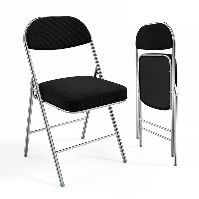 Main image of 2 Pack Folding Chairs with Padded Seat & Backrest, Metal Frame, Durable Corduroy Fabric, 350 lbs Capacity, Set of 2, Black Ideal for Weddings, Parties, Office Events