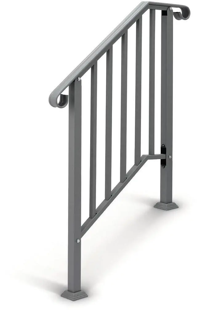 Main image of Handrails for Outdoor Steps, Stair Handrail Fits 1 to 5 Steps, Wrought Iron Hand Rail Stair Railing Kit for Concrete/Porch/Wooden Steps (1, Silver Grey, 2 to 3 Steps)
