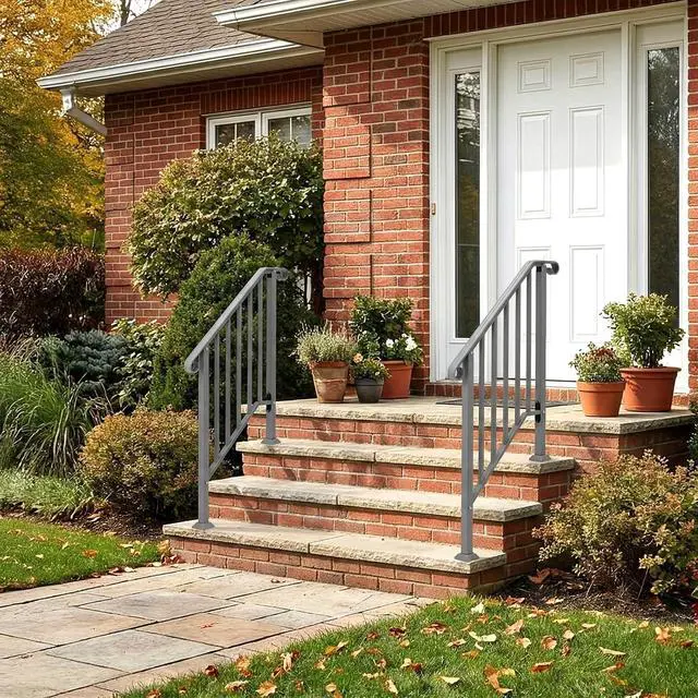 Alt view image 6 of 7 - Handrails for Outdoor Steps, Stair Handrail Fits 1 to 5 Steps, Wrought Iron Hand Rail Stair Railing Kit for Concrete/Porch/Wooden Steps (1, Silver Grey, 2 to 3 Steps)