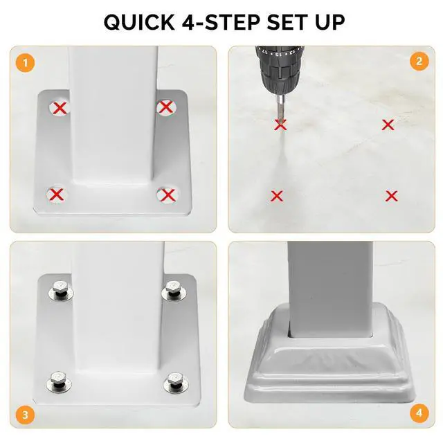 Alt view image 7 of 7 - Handrails for Outdoor Steps, Stair Handrail Fits 1 to 4 Steps, Wrought Iron Hand Rail Stair Railing Kit for Concrete, Porch, Wooden Steps (White, 3 to 4 Steps)