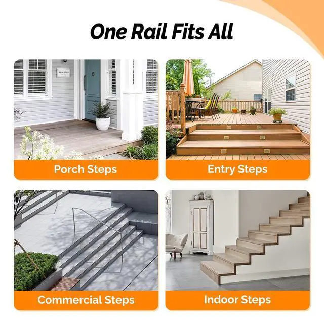 Alt view image 7 of 7 - Handrails for Outdoor Steps, Stair Handrail Fits 1 to 5 Steps, Wrought Iron Hand Rail Stair Railing Kit for Concrete/Porch/Wooden Steps (2, Silver Grey, 2 to 3 Steps)