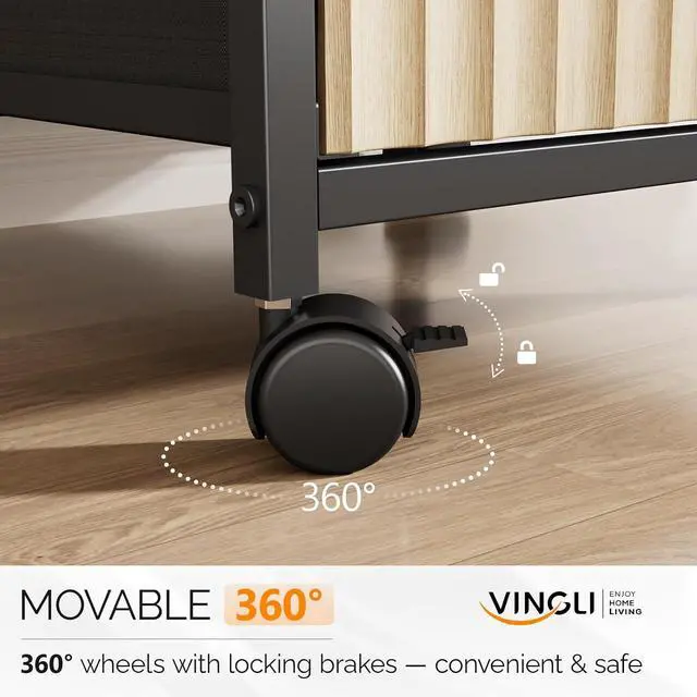 Alt view image 5 of 7 - 2 Drawer Mobile File Cabinet, Rolling Fluted Filing Cabinet Under Desk File Cabinet with Wheels, Fabric Drawers Printer Stand for Home Office, Fits Letter Size, Oak