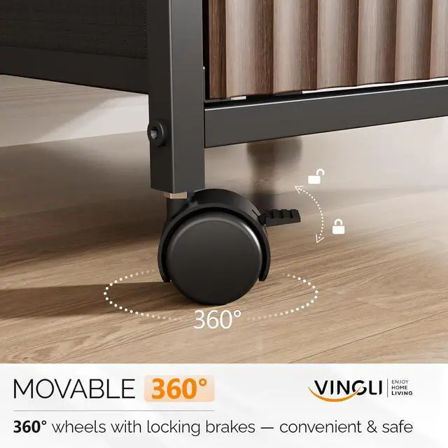 Alt view image 5 of 7 - 2 Drawer Mobile File Cabinet, Rolling Fluted Filing Cabinet Under Desk File Cabinet with Wheels, Fabric Drawers Printer Stand for Home Office, Fits Letter Size, Walnut