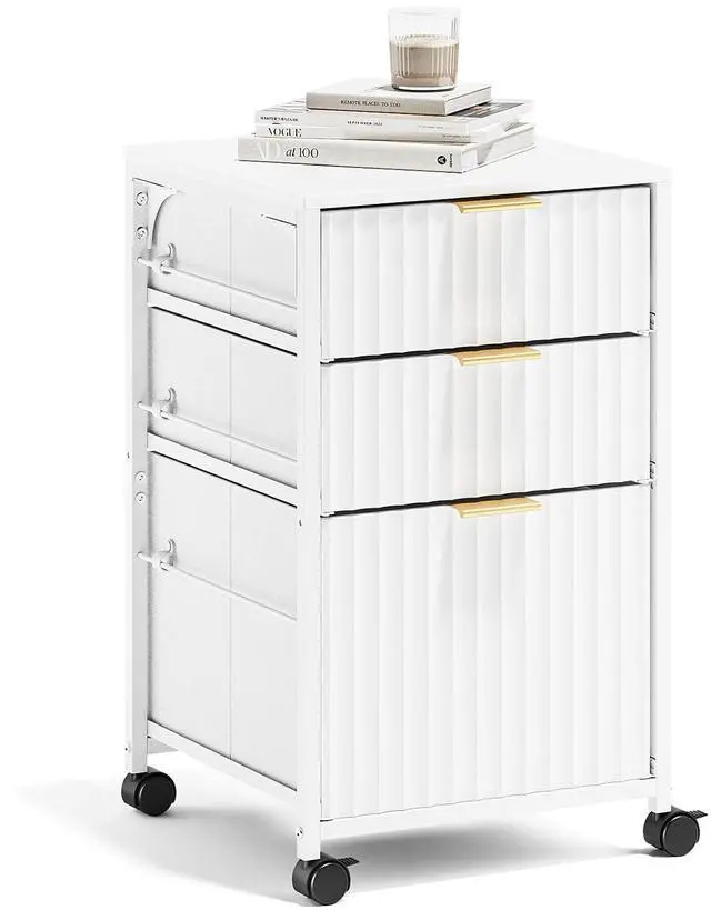Main image of 3 Drawer Fluted File Cabinet, Rolling File Cabinet Mobile Under Desk File Cabinet with Wheels, Fabric Drawers Printer Stand for Home Office, Fits Letter Size, White