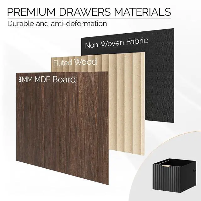 Alt view image 6 of 7 - 3 Drawer Fluted File Cabinet, Rolling File Cabinet Mobile Under Desk File Cabinet with Wheels, Fabric Drawers Printer Stand for Home Office, Fits Letter Size, Walnut