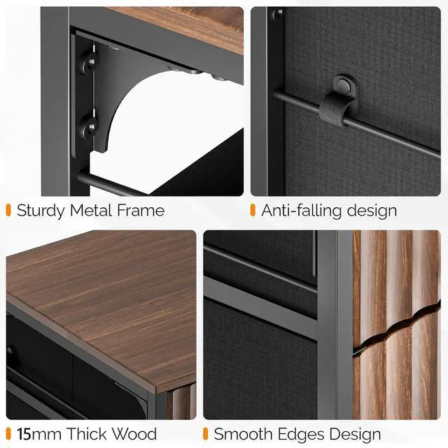 Alt view image 7 of 7 - 3 Drawer Fluted File Cabinet, Rolling File Cabinet Mobile Under Desk File Cabinet with Wheels, Fabric Drawers Printer Stand for Home Office, Fits Letter Size, Walnut