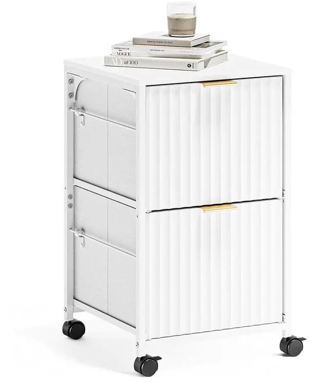 Main image of 2 Drawer Mobile File Cabinet, Rolling Fluted Filing Cabinet Under Desk File Cabinet with Wheels, Fabric Drawers Printer Stand for Home Office, Fits Letter Size, White