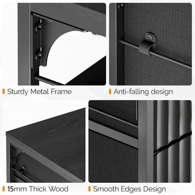 Alt view image 7 of 7 - 3 Drawer Fluted File Cabinet, Rolling File Cabinet Mobile Under Desk File Cabinet with Wheels, Fabric Drawers Printer Stand for Home Office, Fits Letter Size, Black