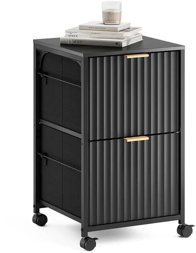 Main image of 2 Drawer Mobile File Cabinet, Rolling Fluted Filing Cabinet Under Desk File Cabinet with Wheels, Fabric Drawers Printer Stand for Home Office, Fits Letter Size, Black