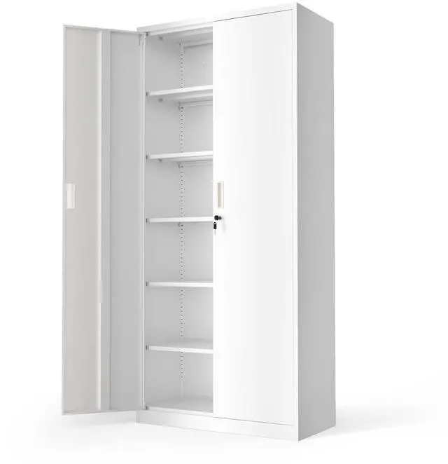 Main image of Metal Garage Storage Cabinet with 2 Doors and 5 Adjustable Shelves, 71" Tall Steel Lockable File Cabinet, Locking Tool Cabinets for Home Office Garage Gym School (White)