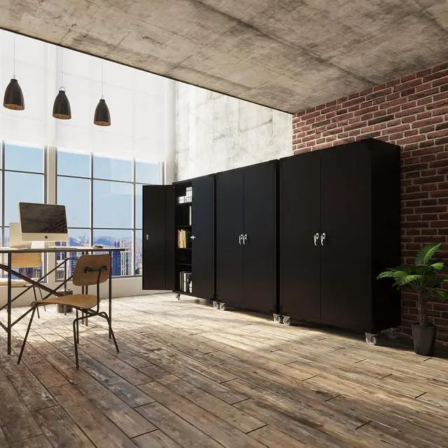 Alt view image 6 of 7 - Upgraded Wide & Deep Garage Storage Cabinet, Metal Storage Cabinet with Pegboards, Wheels, Locking Doors and Adjustable Shelves (Black, 43''W x 20''D x 72''H)