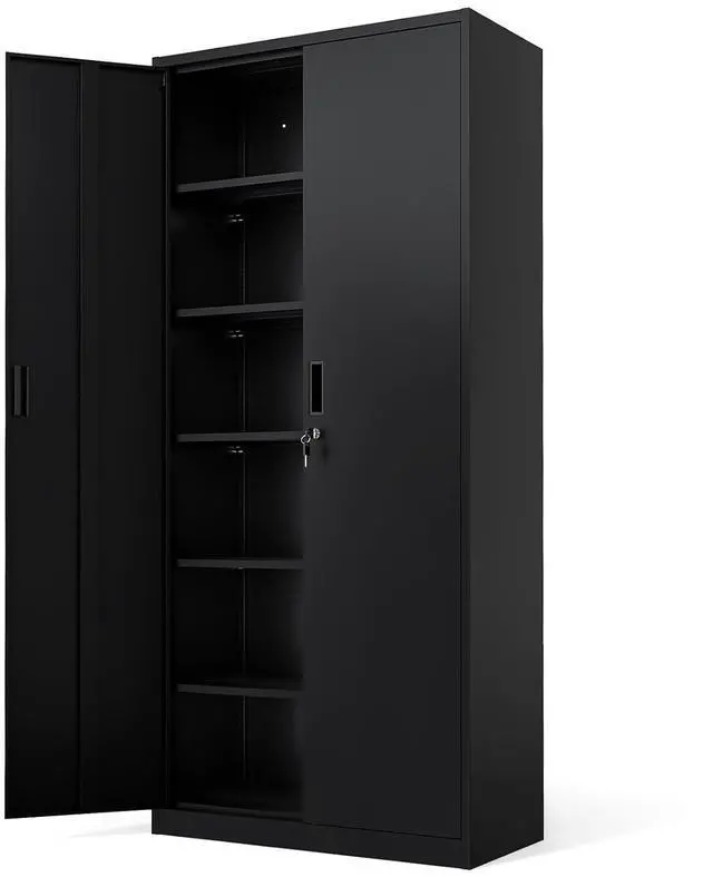 Main image of Metal Garage Storage Cabinet with 2 Doors and 5 Adjustable Shelves, 71" Tall Steel Lockable File Cabinet, Locking Tool Cabinets for Home Office Garage Gym School (Black)