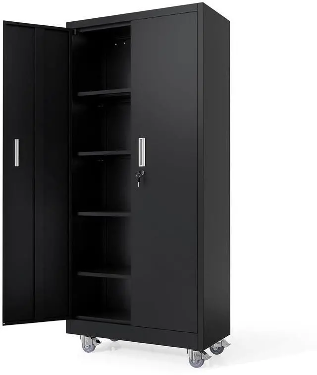 Main image of Rolling Metal Storage Cabinet with Adjustable Shelves, 71'' Tall Garage Storage Cabinet with Wheels, Locking Tool Cabinets for Home Office Garage Gym School (Black)