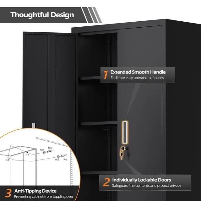 Alt view image 7 of 7 - Rolling Metal Storage Cabinet with Adjustable Shelves, 71'' Tall Garage Storage Cabinet with Wheels, Locking Tool Cabinets for Home Office Garage Gym School (Black)