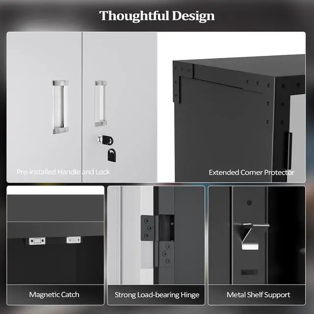Alt view image 7 of 7 - 72'' Tall Garage Storage Cabinet, Metal Storage Cabinet with Wheels, Locking Doors and Adjustable Shelves (Black & Silver, 32''W x 16''D x 72''H)