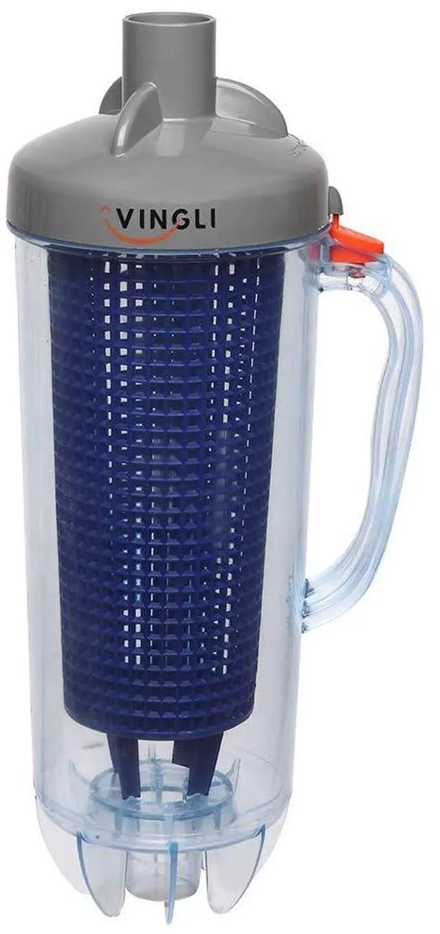 Main image of Leaf Canister for Pool Vacuum, Inline Skimmer Trap with Mesh Basket | Clear basket shows when full. Easy-open handle for quick emptying.For 1.5'' hose.Skims leaves & twigs before reaching pump.