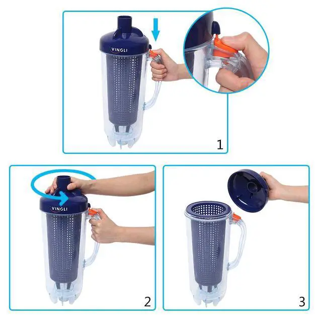 Alt view image 6 of 6 - Leaf Canister for Pool Cleaner, Skimmer Trap with Mesh Basket | Clear basket shows when full. Easy-open handle for quick emptying.For 1.5'' hose.Skims leaves & twigs before reaching pump.