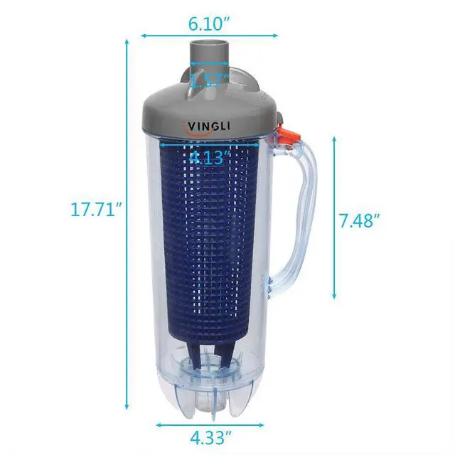 Alt view image 5 of 7 - Leaf Canister for Pool Vacuum, Inline Skimmer Trap with Mesh Basket | Clear basket shows when full. Easy-open handle for quick emptying.For 1.5'' hose.Skims leaves & twigs before reaching pump.
