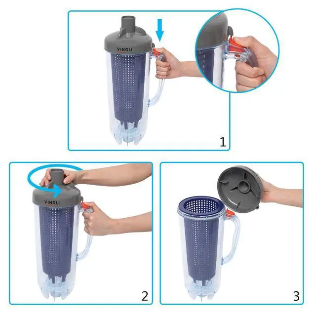 Alt view image 6 of 7 - Leaf Canister for Pool Vacuum, Inline Skimmer Trap with Mesh Basket | Clear basket shows when full. Easy-open handle for quick emptying.For 1.5'' hose.Skims leaves & twigs before reaching pump.
