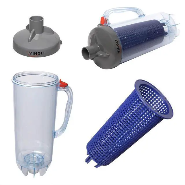 Alt view image 7 of 7 - Leaf Canister for Pool Vacuum, Inline Skimmer Trap with Mesh Basket | Clear basket shows when full. Easy-open handle for quick emptying.For 1.5'' hose.Skims leaves & twigs before reaching pump.