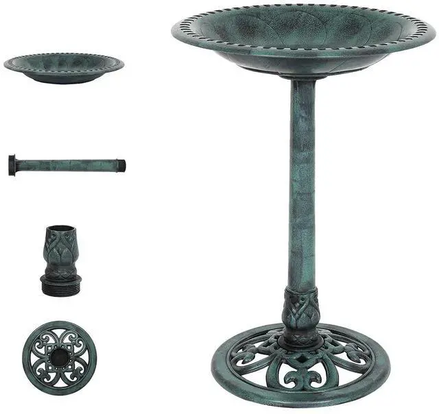 Main image of Pedestal Bird Bath, Resin Birdbaths Weather Resistant, Bird Baths with Floral Accents & Vintage Finish, Garden Decor for Outdoor, Patio, Yard, Lawn (Green)