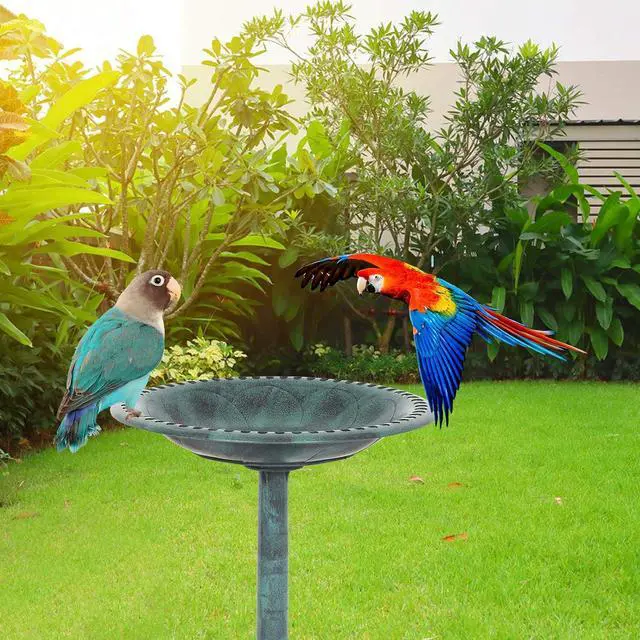 Alt view image 2 of 7 - Pedestal Bird Bath, Resin Birdbaths Weather Resistant, Bird Baths with Floral Accents & Vintage Finish, Garden Decor for Outdoor, Patio, Yard, Lawn (Green)