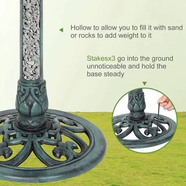 Alt view image 6 of 7 - Pedestal Bird Bath, Resin Birdbaths Weather Resistant, Bird Baths with Floral Accents & Vintage Finish, Garden Decor for Outdoor, Patio, Yard, Lawn (Green)