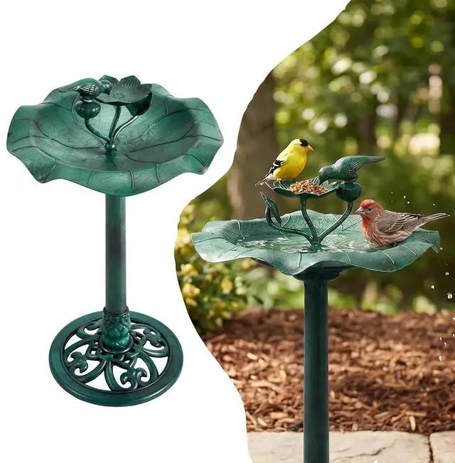 Main image of Pedestal Bird Bath, Resin Birdbaths Weather Resistant, Bird Baths with Floral Accents & Vintage Finish, Garden Decor for Outdoor, Patio, Yard, Lawn (Green Floral)